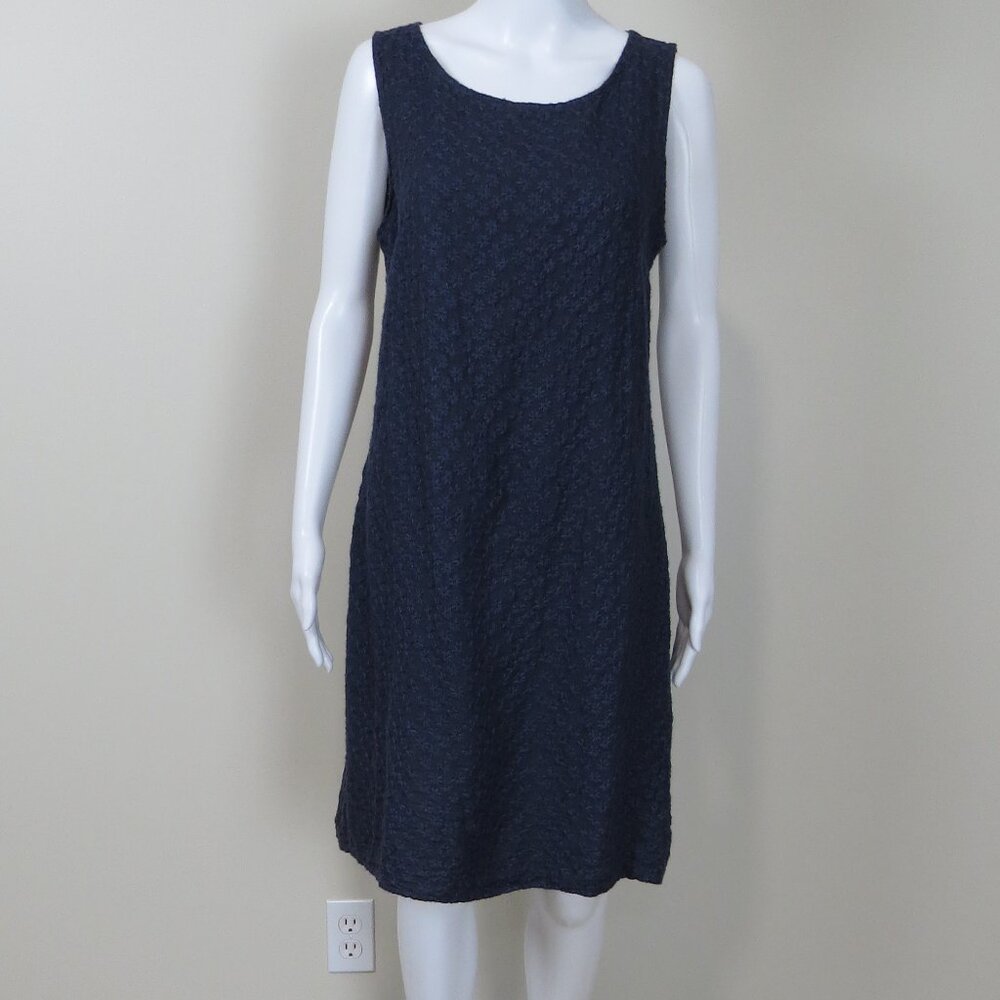 NEW Lina Tomei Linen Dress SIZE LARGE Navy Blue - Stretch Side Panels - Italy